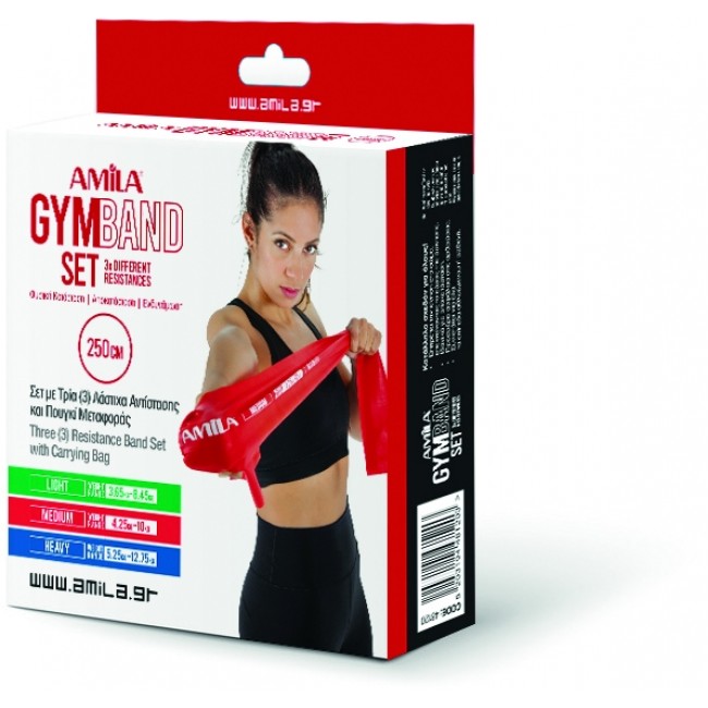 ΣΕΤ 3 Λάστιχα Gymband 2.5m (Πράσινο, Κόκκινο & Μπλε) Amila 48120